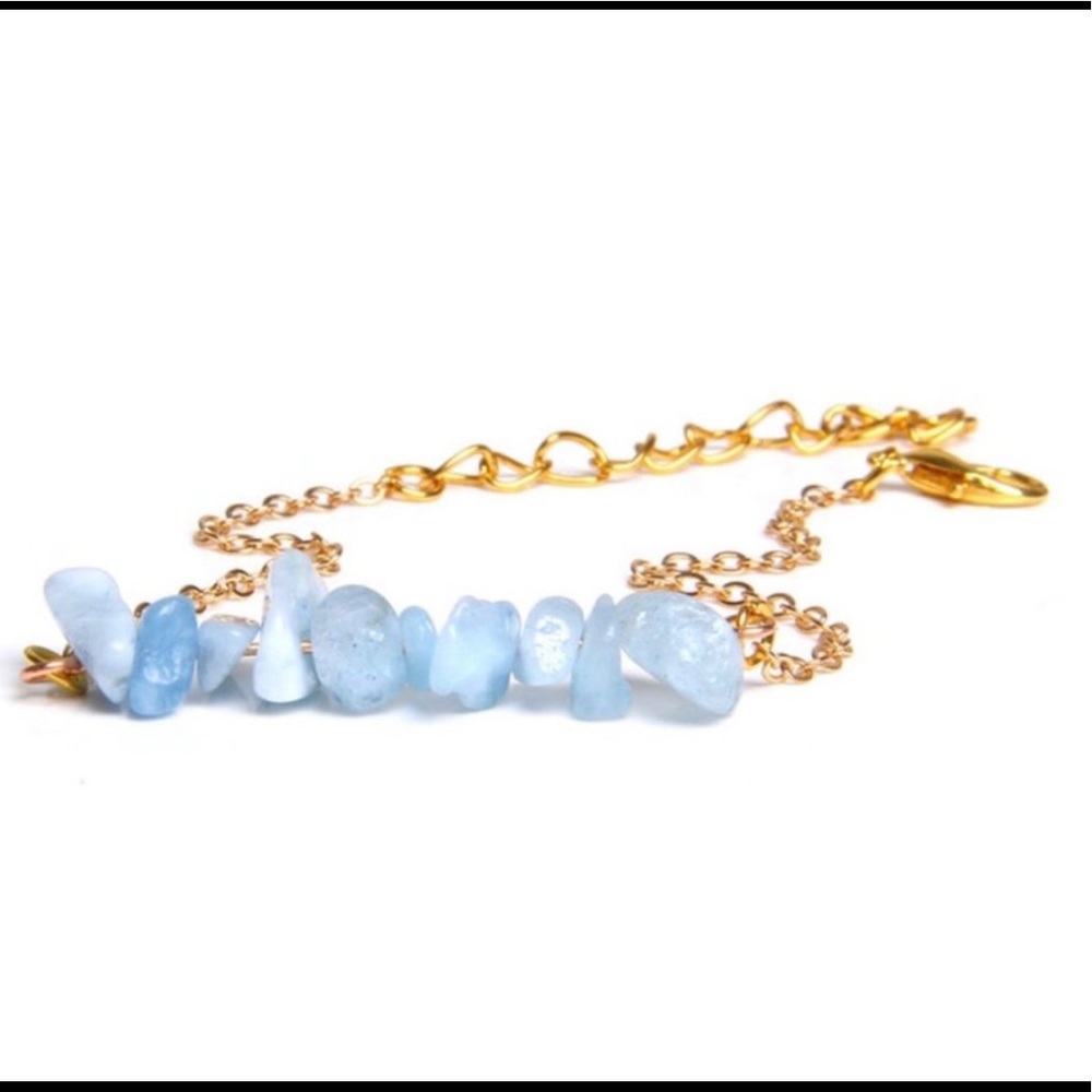 BLUE AQUAMARINE GOLDTONE CHAIN BRACELET W/ADJUSTABLE HOOK CLASP